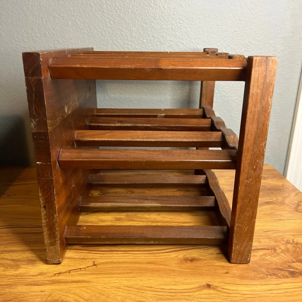 Vintage Vermillion Real Walnut Wine Rack Brown Wood 9 Bottle MCM USA Barware